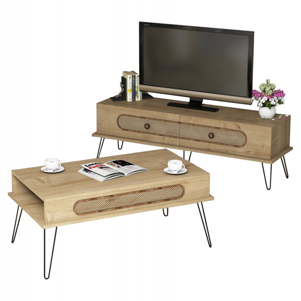 Σύνθεση σαλονιού σε φυσικό χρώμα 145x40x45