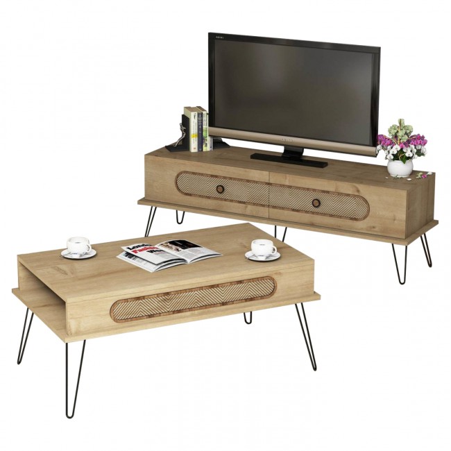 Σύνθεση σαλονιού σε φυσικό χρώμα 145x40x45