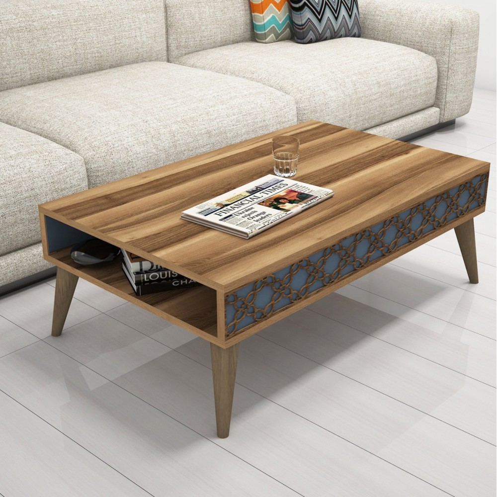 Σύνθεση σαλονιού σε καρυδί/μπλέ χρώμα 150x37,20x37,80