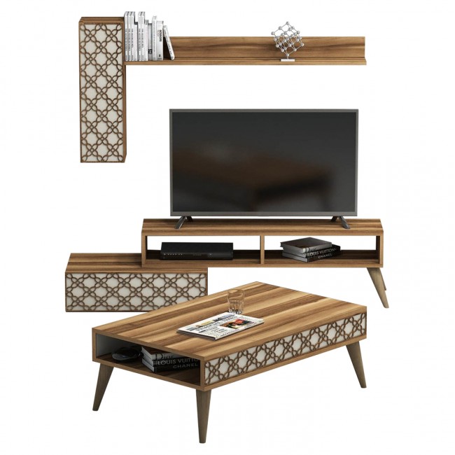 Σύνθεση σαλονιού σε καρυδί/κρέμ χρώμα 150x37,20x37,80