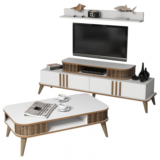 Σύνθεση σαλονιού σε λευκό/καρυδί χρώμα 168x39x51,60