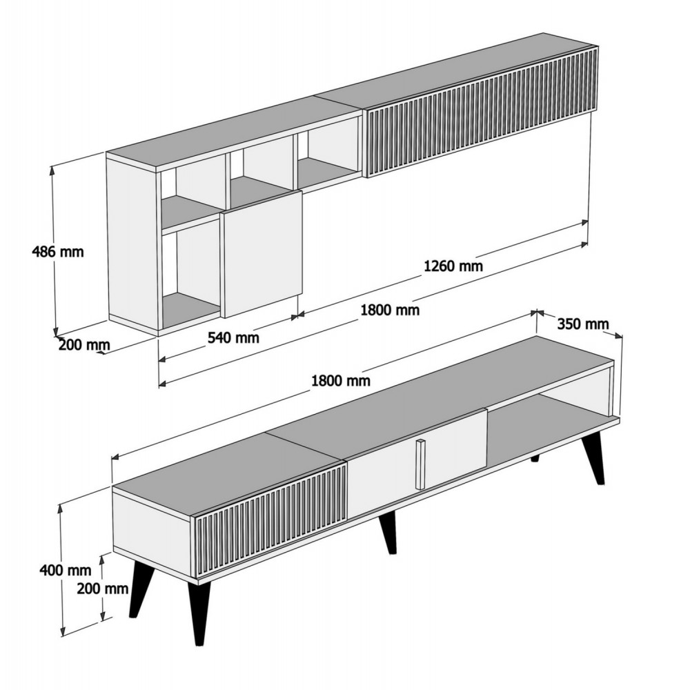 Σύνθεση σαλονιού σε καρυδί/λευκό χρώμα 180x35x40