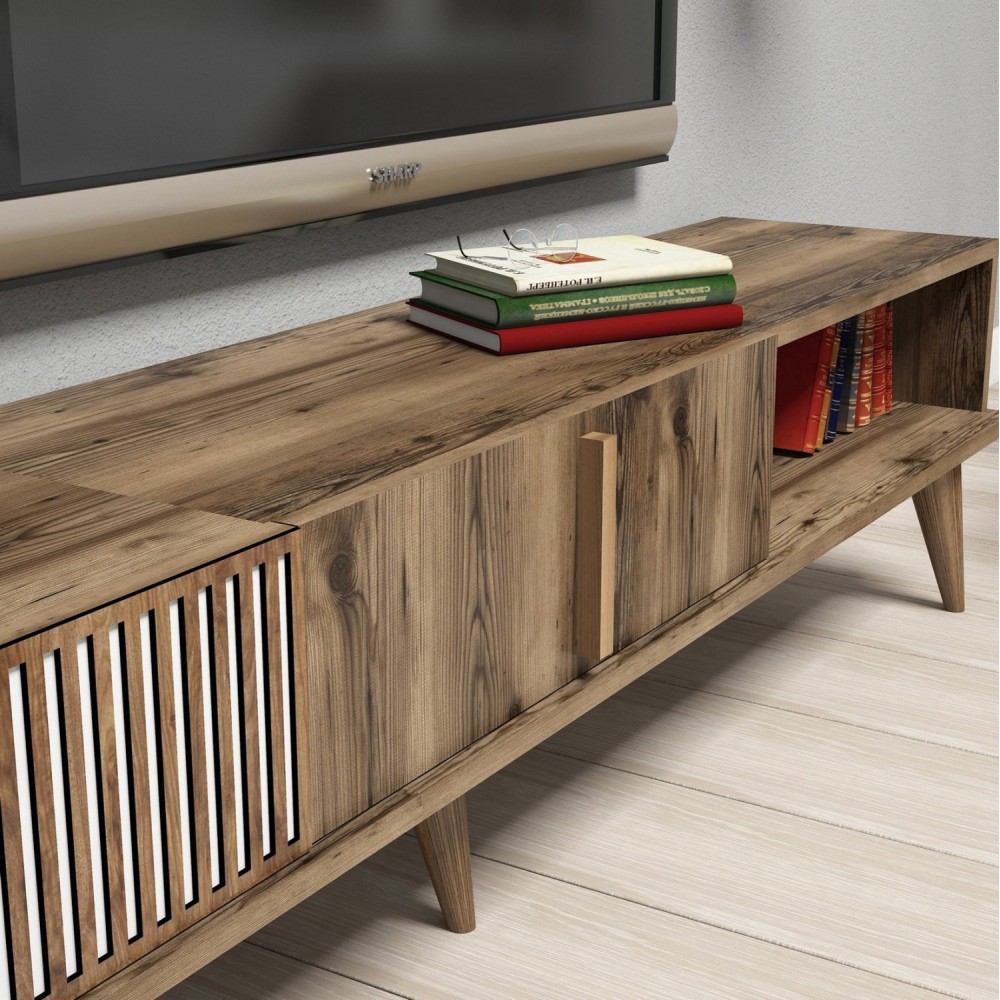 Σύνθεση σαλονιού σε καρυδί/λευκό χρώμα 180x35x40