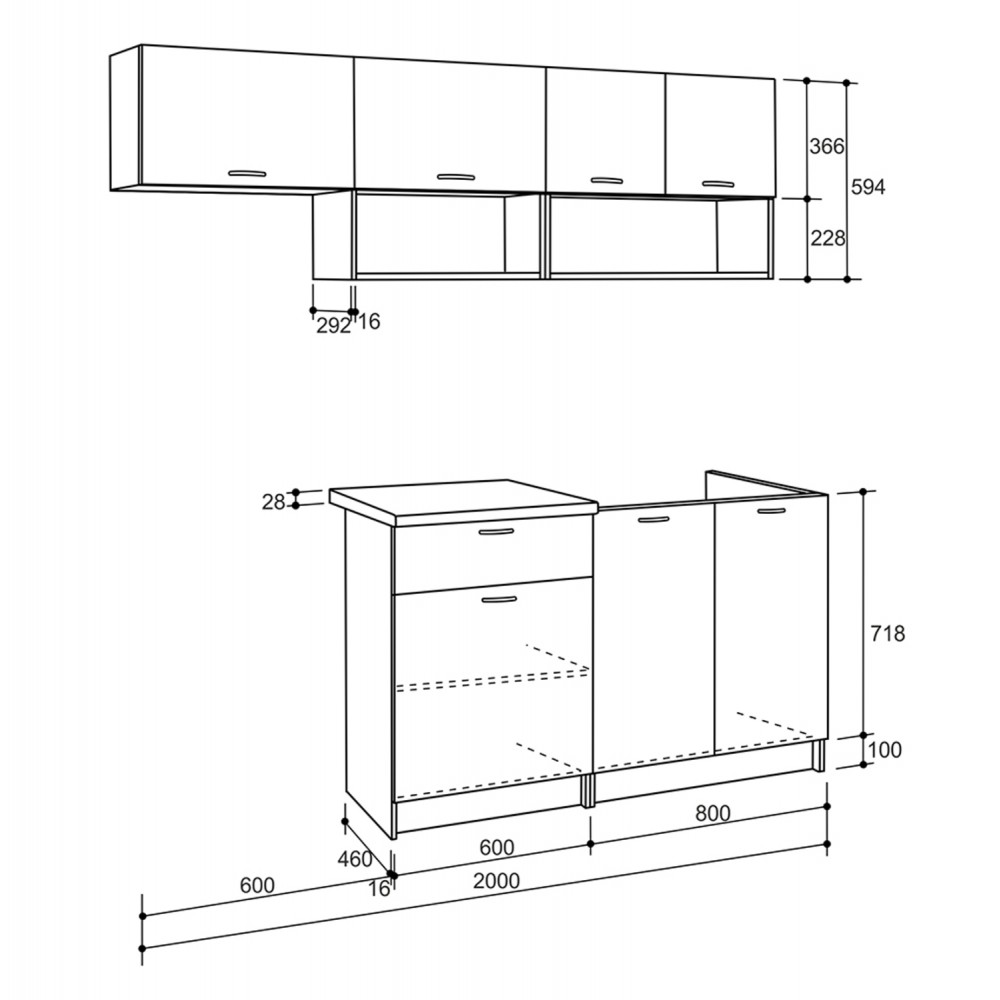 Σύνθεση κουζίνας με πάγκο "RODNEY" σε χρώμα γκρί/λευκό 200x59,4x29,2
