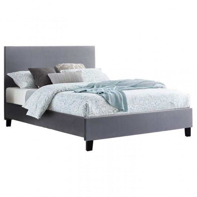 Κρεβάτι διπλό από ξύλο/ύφασμα σε χρώμα γκρι 150x200