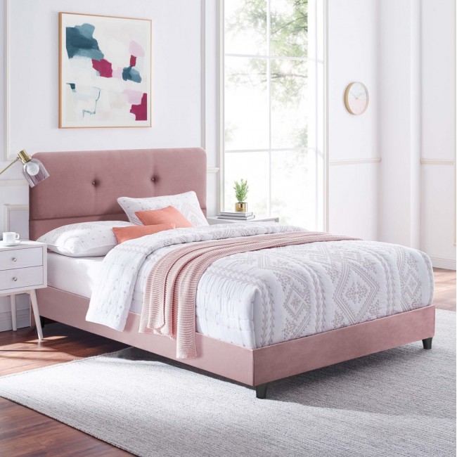 Κρεβάτι  από ξύλο/βελούδο σε χρώμα σάπιο μήλο 120x200