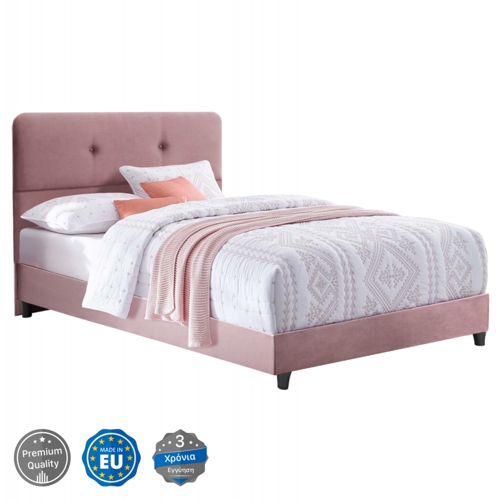 Κρεβάτι  από ξύλο/βελούδο σε χρώμα σάπιο μήλο 120x200