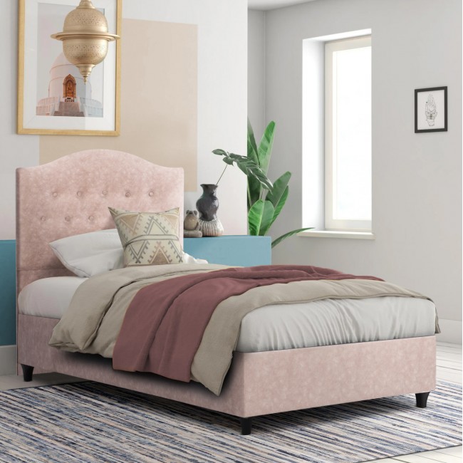 Κρεβάτι μονό "MALENA" από ξύλο/βελούδο σε χρώμα μπεζ 90x200