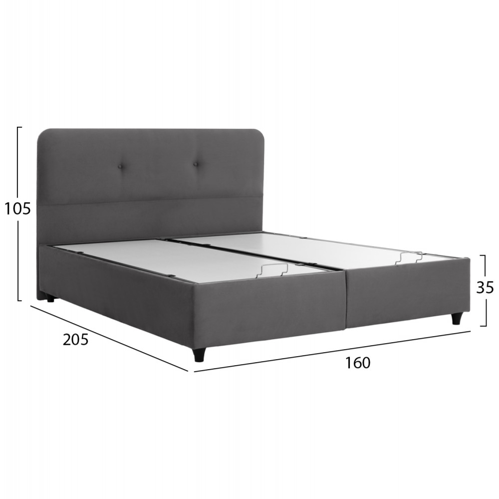 Κρεβάτι υπέρδιπλο "DOLORES" από ξύλο/βελούδο σε χρώμα γκρι 160x200