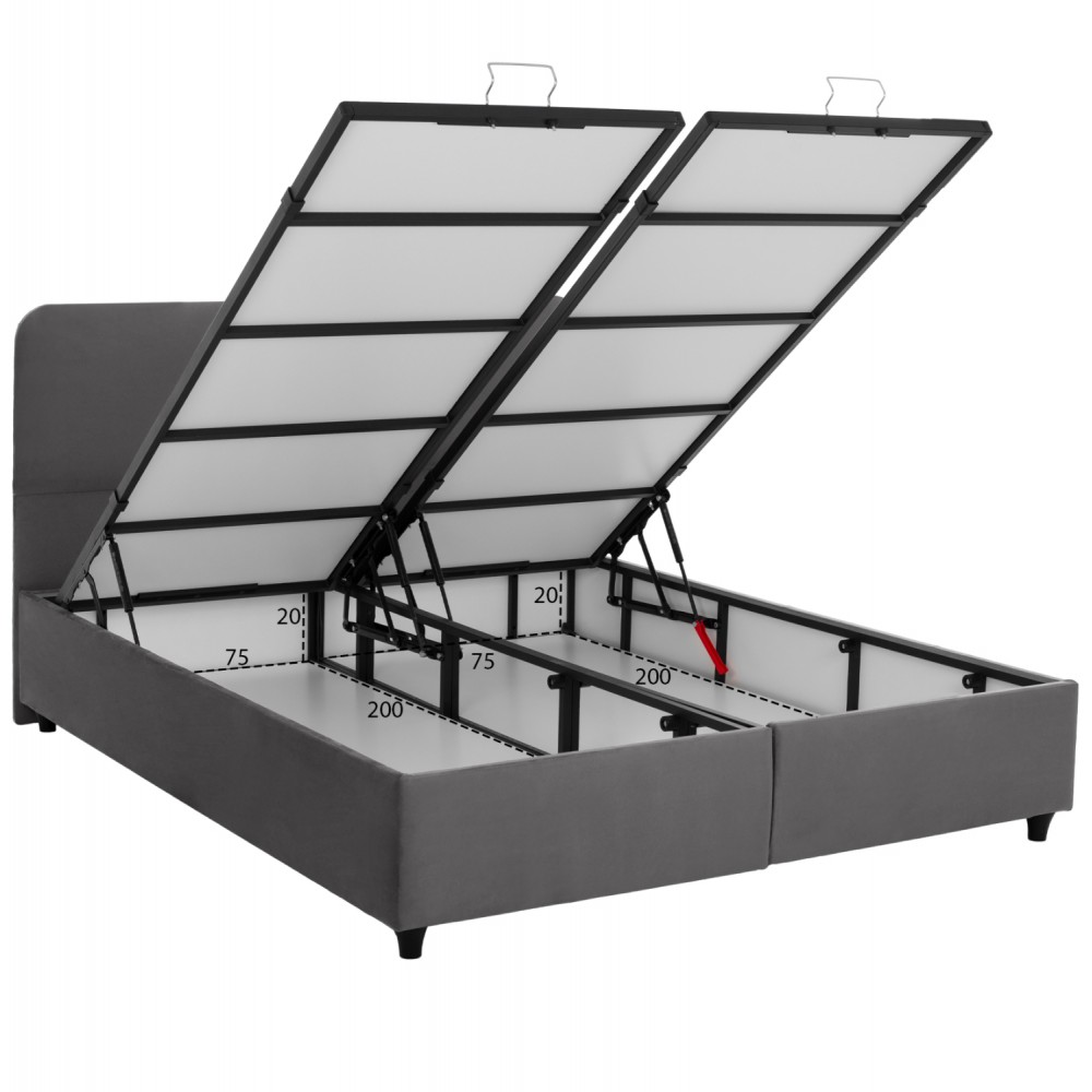 Κρεβάτι υπέρδιπλο "DOLORES" από ξύλο/βελούδο σε χρώμα γκρι 160x200