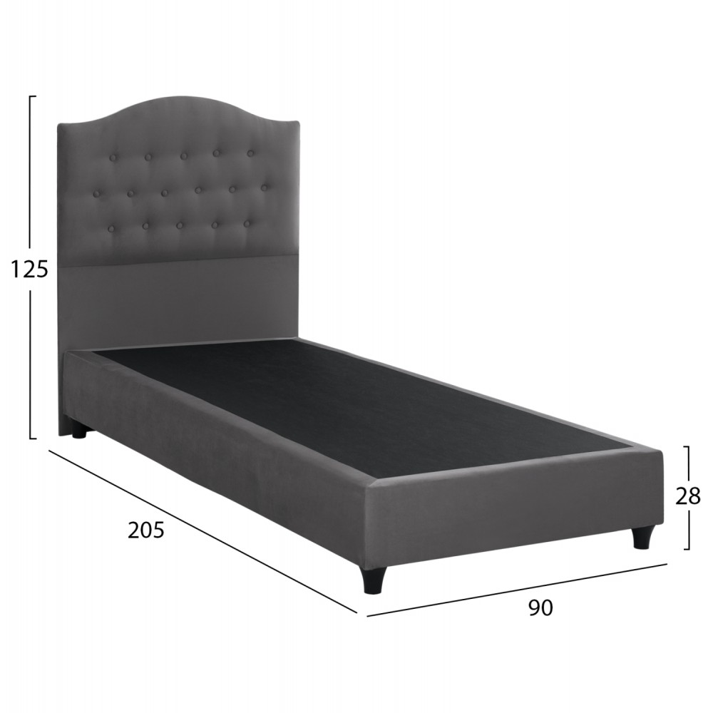 Κρεβάτι μονό "MALENA" από ξύλο/βελούδο σε χρώμα γκρι 90x200