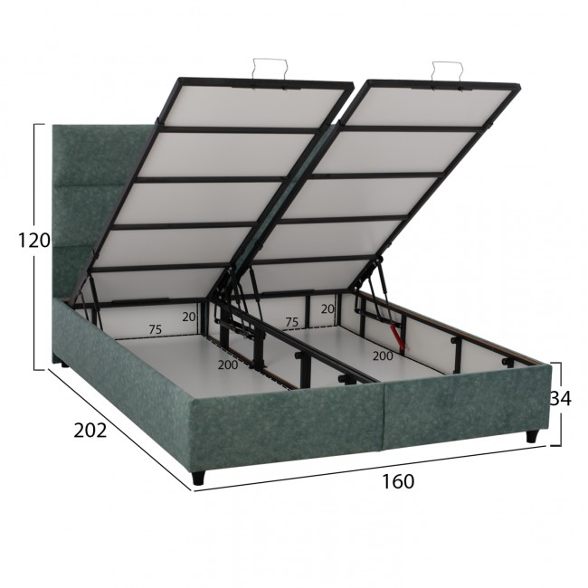Κρεβάτι υπέρδιπλο "MILO" από ξύλο/βελούδο σε χρώμα πράσινο 160x200