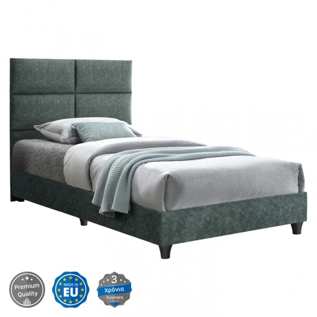 Κρεβάτι μονό "MILO" από ξύλο/ύφασμα σε χρώμα πράσινο 90x200