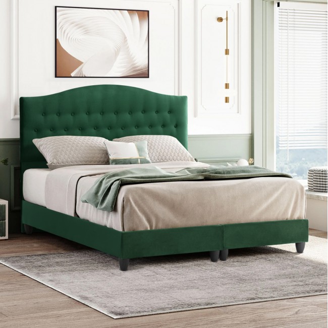 Κρεβάτι διπλό "MALENA" από ξύλο/βελούδο σε χρώμα κυπαρισσί 150x200