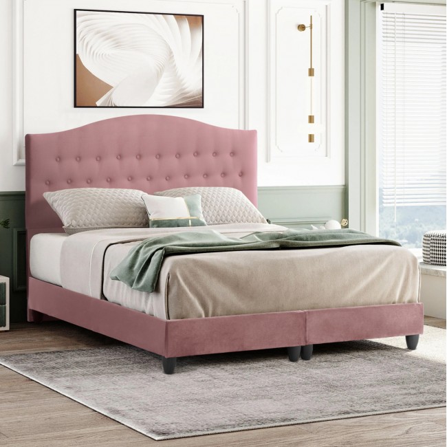 Κρεβάτι διπλό "MALENA" από ξύλο/βελούδο σε χρώμα σάπιο μήλο 150x200