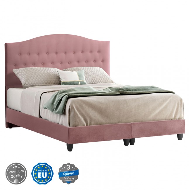 Κρεβάτι διπλό "MALENA" από ξύλο/βελούδο σε χρώμα σάπιο μήλο 150x200