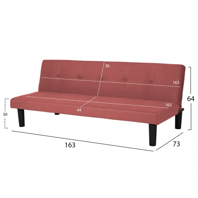 Καναπές κρεβάτι "ETHAN" από ύφασμα σε χρώμα σάπιο μήλο 163x73x64