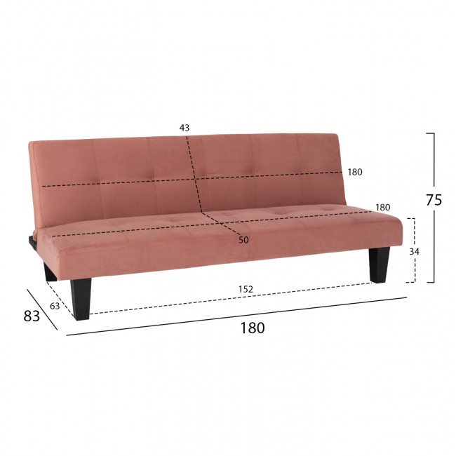 Καναπές κρεβάτι "ODESSA" από βελούδο σε χρώμα σάπιο μήλο180x83x75