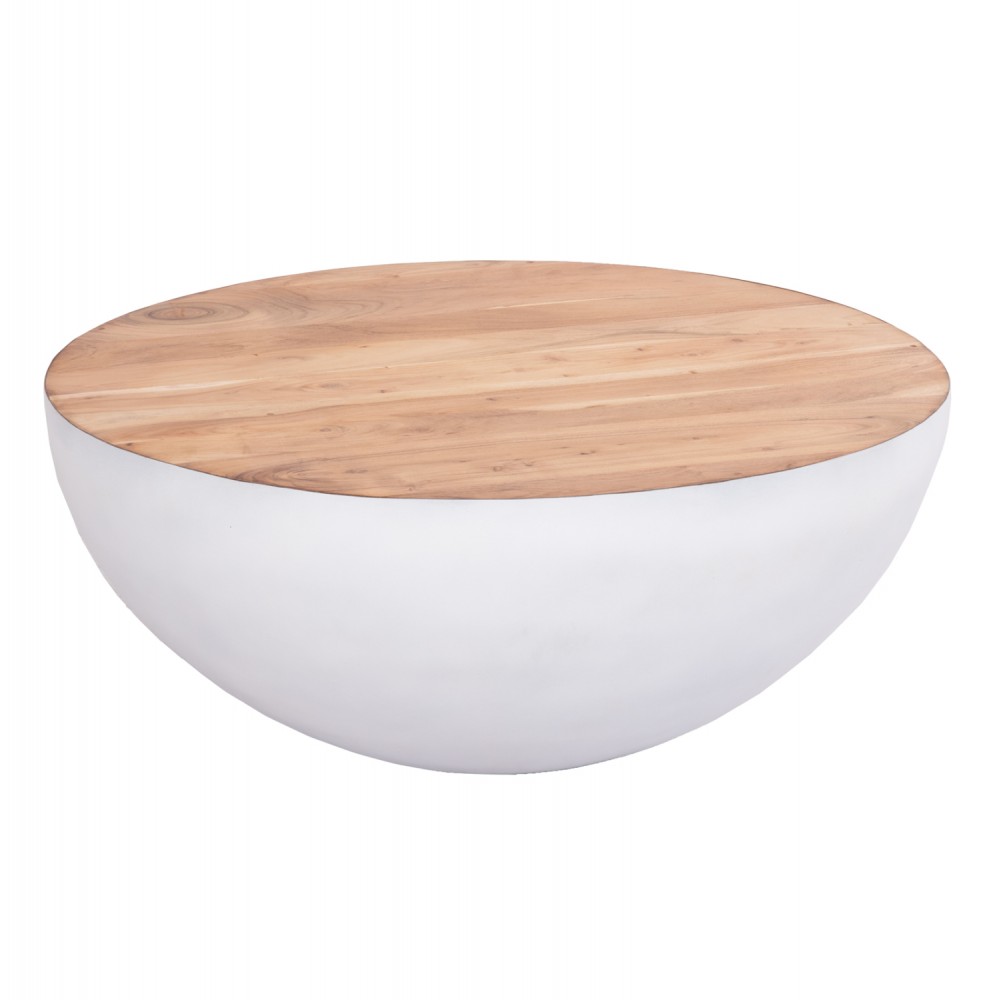 Διακοσμητικό τραπέζι σαλονιού "BOWL" από μέταλλο/ξύλο σε χρώμα λευκό/φυσικό Φ91x38.5