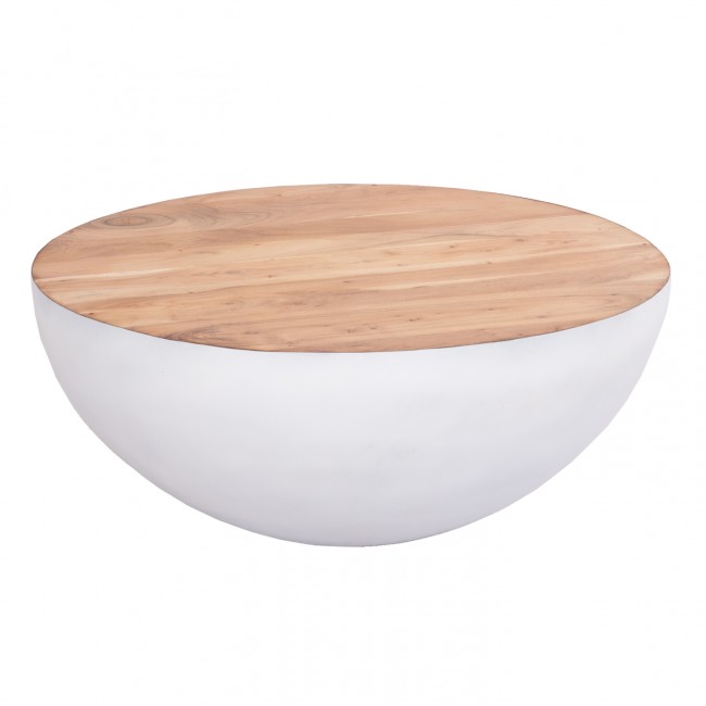 Διακοσμητικό τραπέζι σαλονιού "BOWL" από μέταλλο/ξύλο σε χρώμα λευκό/φυσικό Φ91x38.5