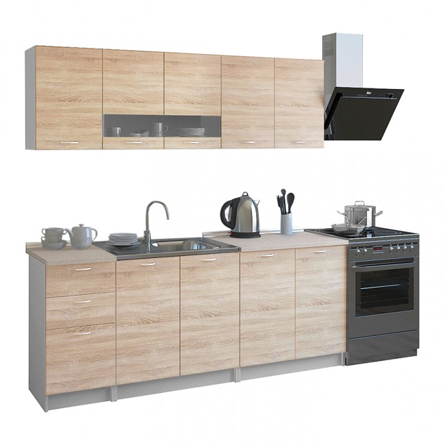 Σύνθεση κουζίνας με πάγκο "BENTLEE" σε χρώμα σονόμα/λευκό 200x46x84,6