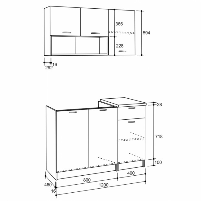 Σύνθεση κουζίνας με πάγκο "JADIEL" σε χρώμα σονόμα/λευκό 120x29,2x59,4