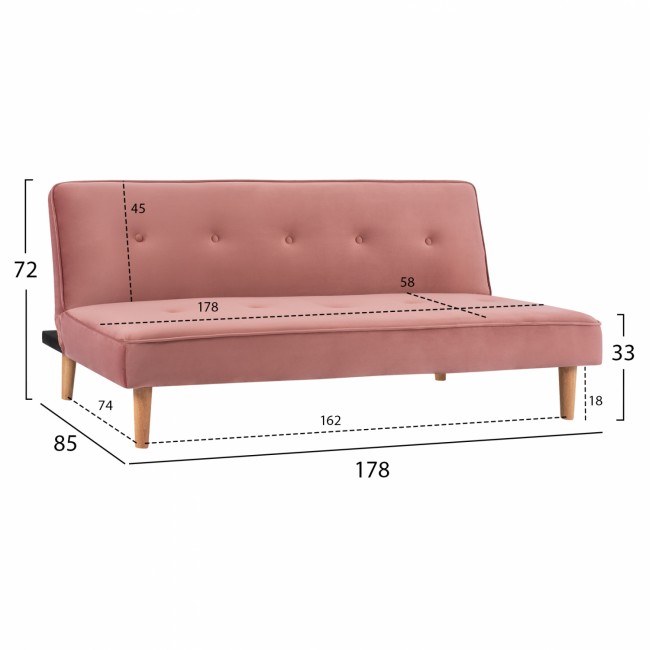 Καναπές κρεβάτι "BELMONT" από ύφασμα σε χρώμα σάπιο μήλο/φυσικό 178x85x72