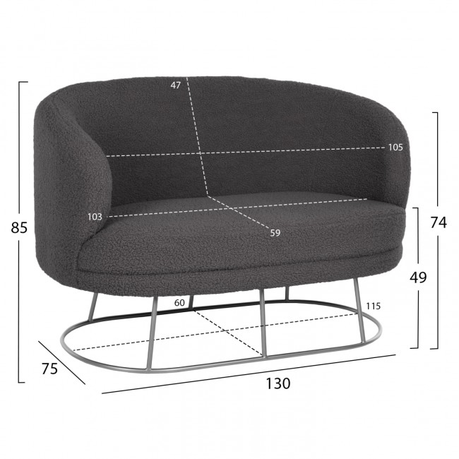 Καναπές διθέσιος "ARIEN" από μέταλλο/ύφασμα μπουκλέ σε χρώμα σάπιο μήλο/ασημί 130x75x85