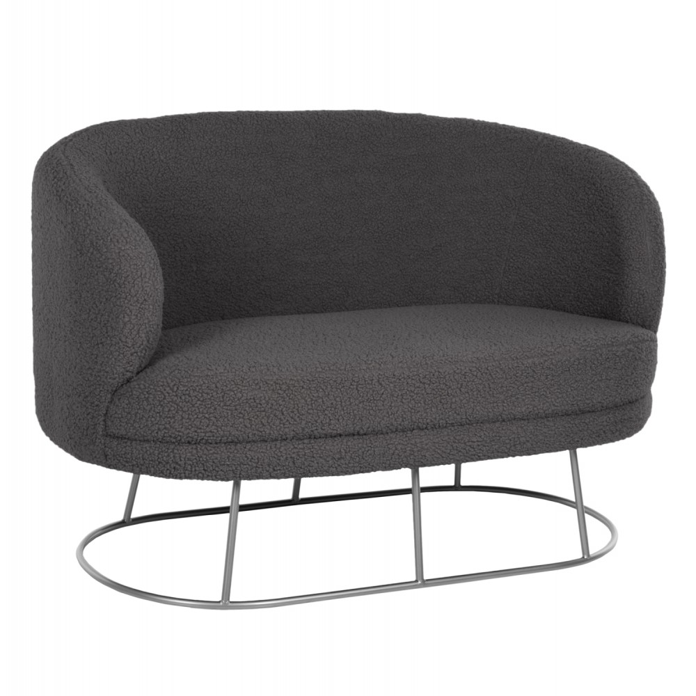 Καναπές διθέσιος "ARIEN" από μέταλλο/ύφασμα μπουκλέ σε χρώμα σάπιο μήλο/ασημί 130x75x85