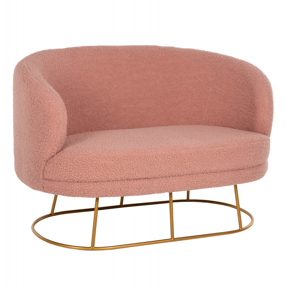 Καναπές διθέσιος "ARIEN" από μέταλλο/ύφασμα μπουκλέ σε χρώμα σάπιο μήλο/χρυσό 130x75x85