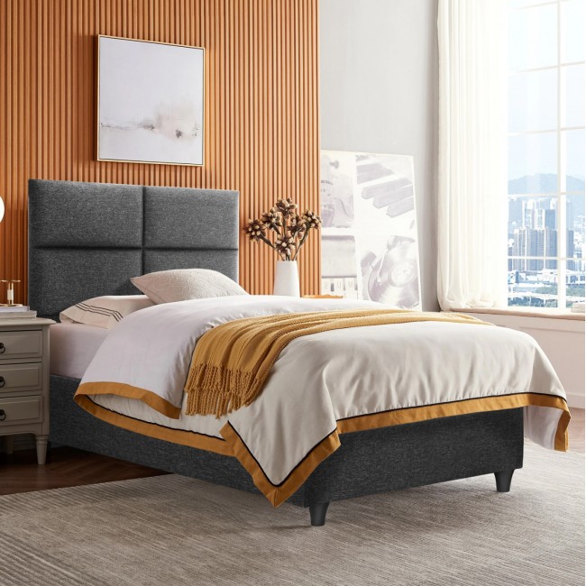 Κρεβάτι μονό "MILO" από ξύλο/ύφασμα σε χρώμα γκρι 90x200