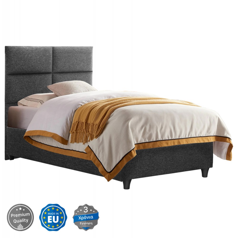 Κρεβάτι μονό "MILO" από ξύλο/ύφασμα σε χρώμα γκρι 90x200