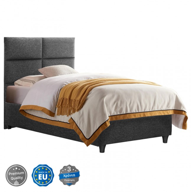 Κρεβάτι μονό "MILO" από ξύλο/ύφασμα σε χρώμα γκρι 90x200