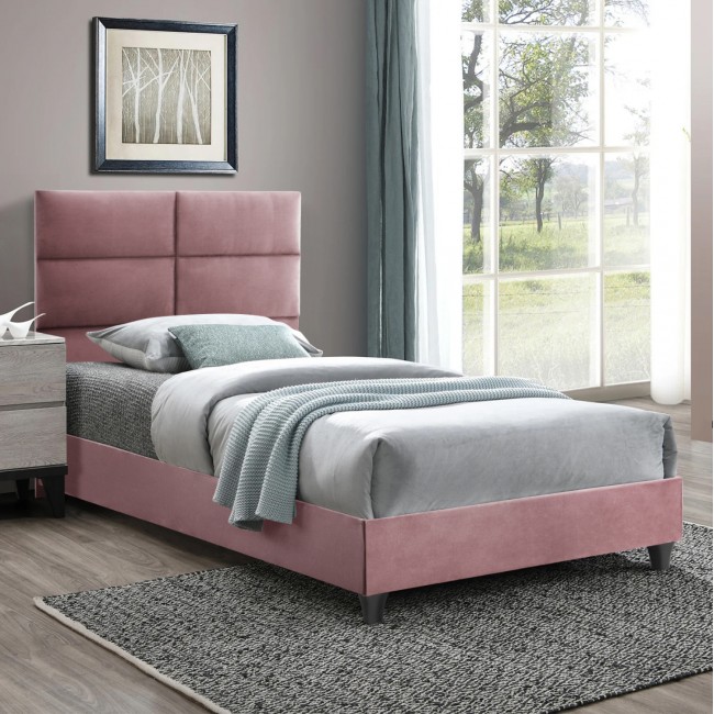 Κρεβάτι μονό "MILO" από ξύλο/ύφασμα σε χρώμα σάπιο μήλο 90x200
