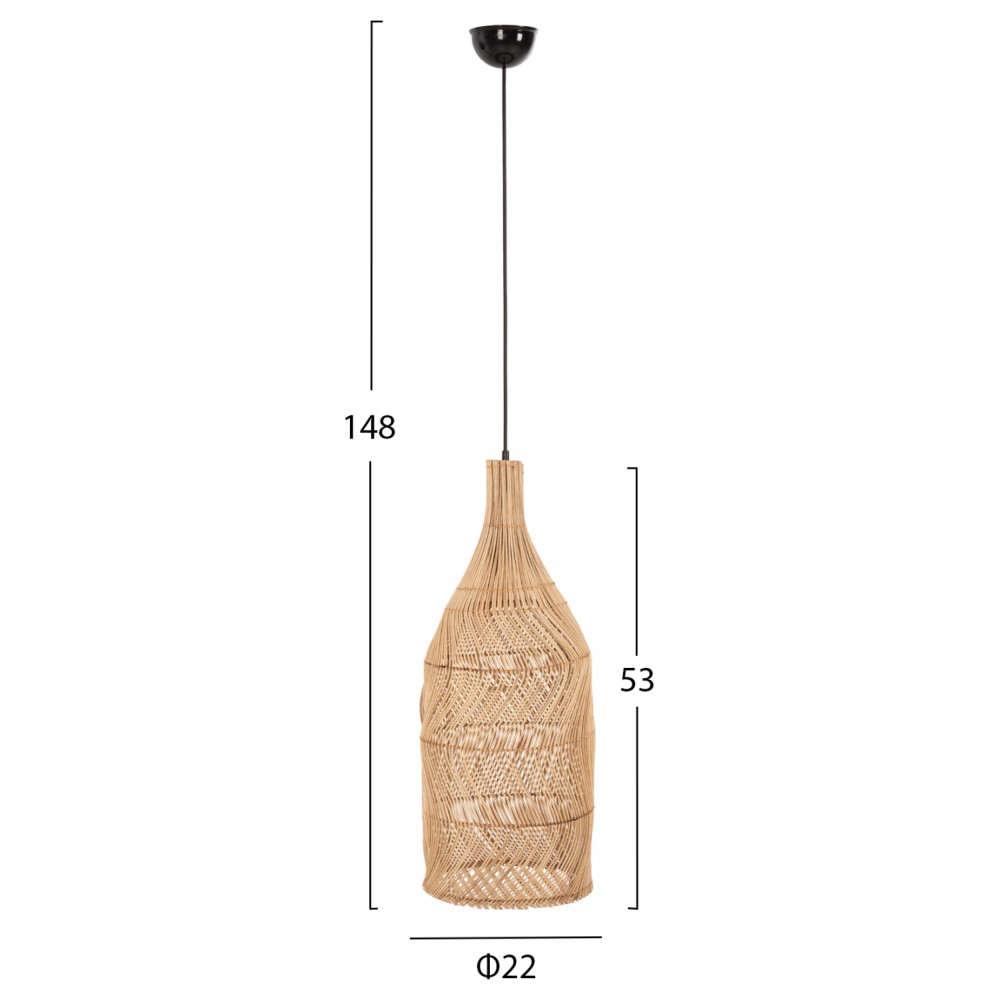Φωτιστικό οροφής από rattan σε χρώμα φυσικό Φ22x148