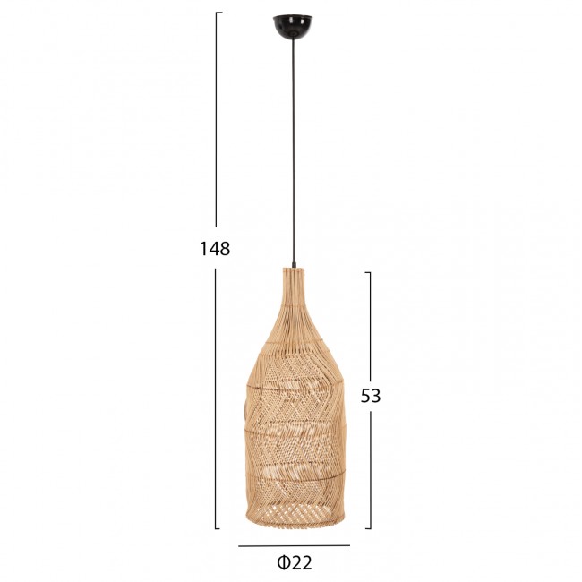 Φωτιστικό οροφής από rattan σε χρώμα φυσικό Φ22x148