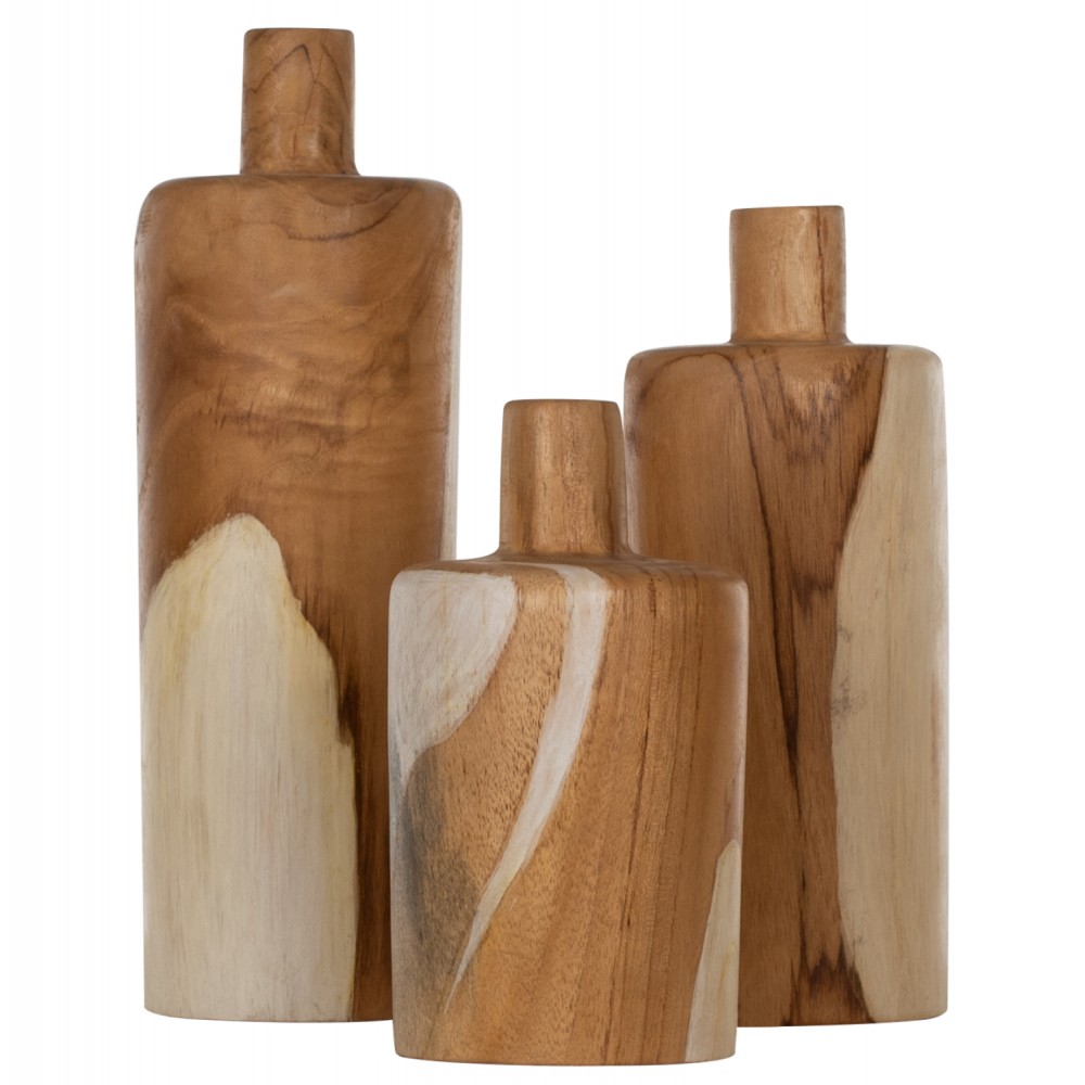 Διακοσμητικά βάζα από μασίφ σε χρώμα φυσικό 10x10x34