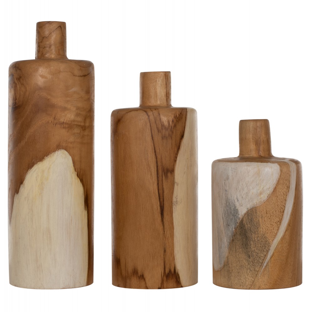 Διακοσμητικά βάζα από μασίφ σε χρώμα φυσικό 10x10x34