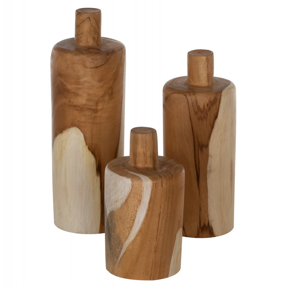 Διακοσμητικά βάζα από μασίφ σε χρώμα φυσικό 10x10x34