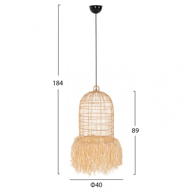 Φωτιστικό οροφής από ίνες φοίνικα σε χρώμα φυσικό Φ40x184