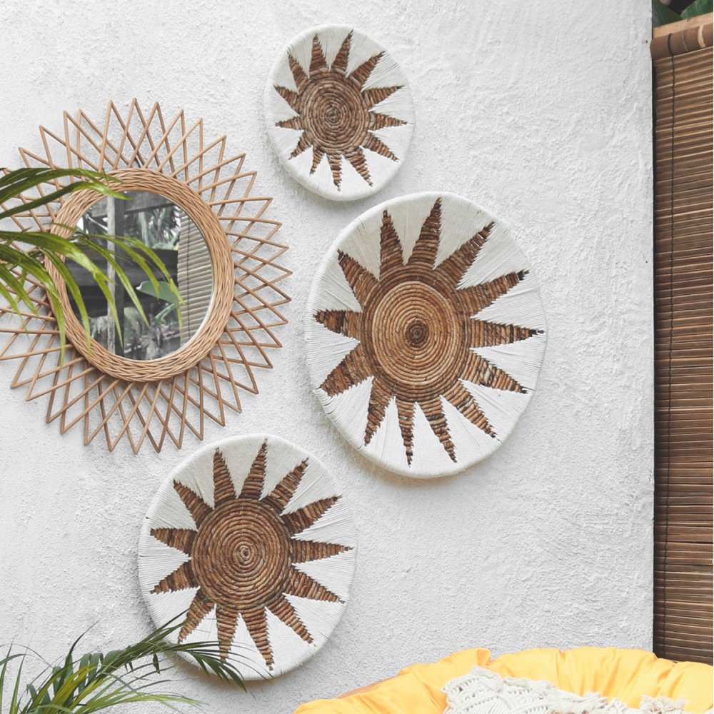 Διακοσμητικά τοίχου από ψάθα σε φυσικό/λευκό χρώμα Φ50