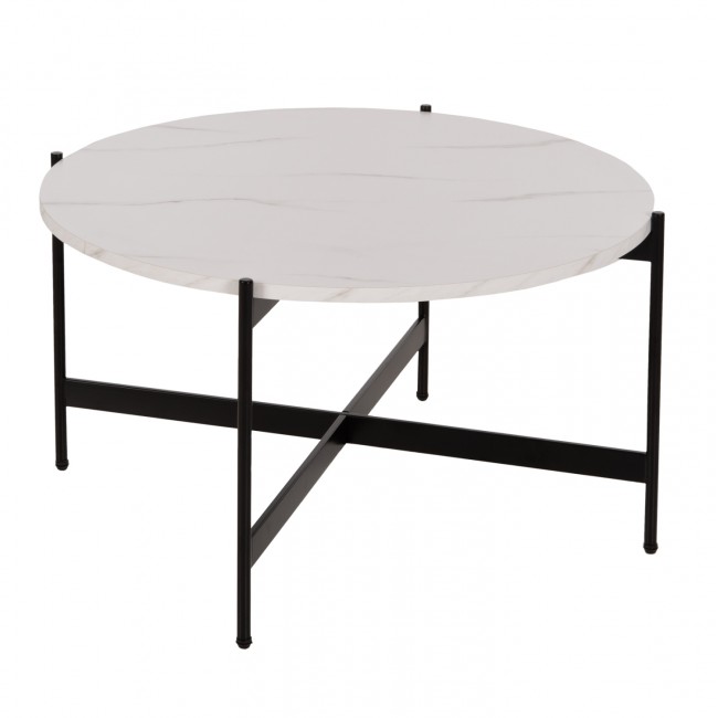 Τραπέζι σαλονιού από MDF/μέταλλο σε χρώμα λευκό/μαύρο Φ80x45