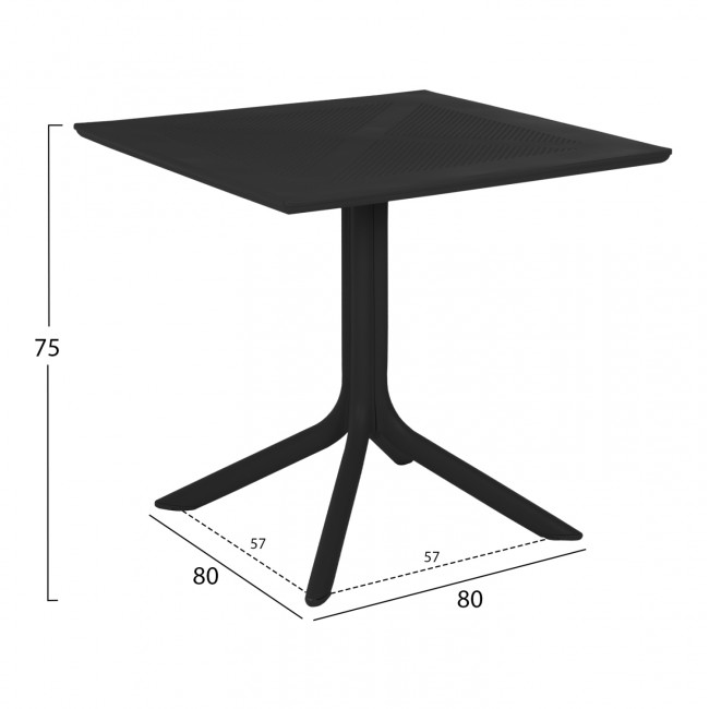 Τραπέζι τετράγωνο ''HM5930.12'' από PP σε χρώμα μαύρο 80x80x75