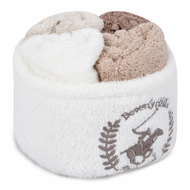 Σετ πετσέτες σε θήκη "Beverly Hills Polo Club" από βαμβάκι σε χρώμα λεύκο/καφέ/εκρού/μπέζ 30x30