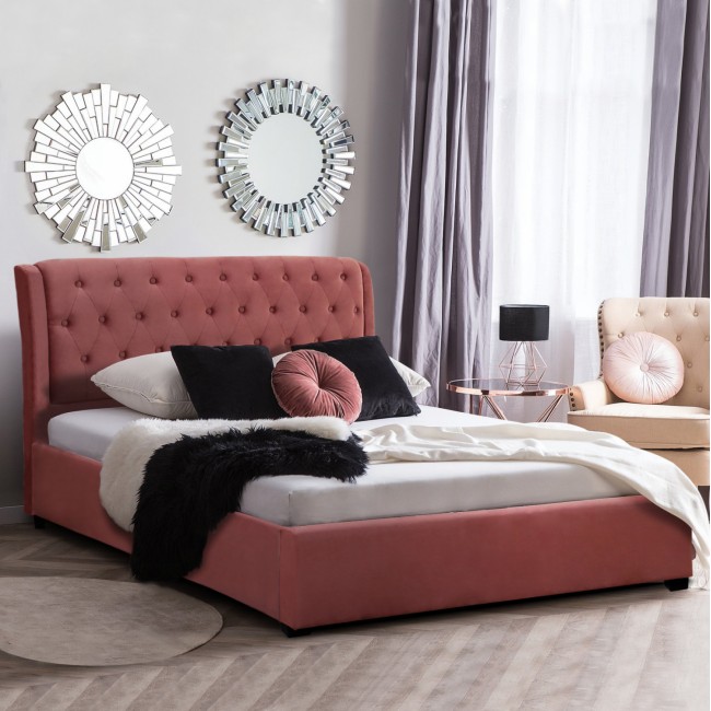 Κρεβάτι ''ODALYS'' βελούδο για στρώμα 150X200 σε χρώμα σάπιο μήλο 164x223x100