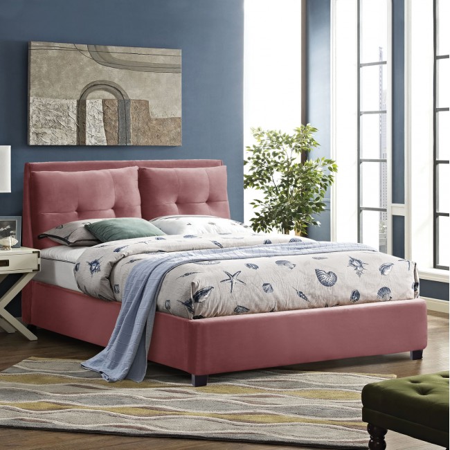 Κρεβάτι υπέρδιπλο ''BILLIE'' βελούδο σε χρώμα σάπιο μήλο για στρώμα 160Χ200