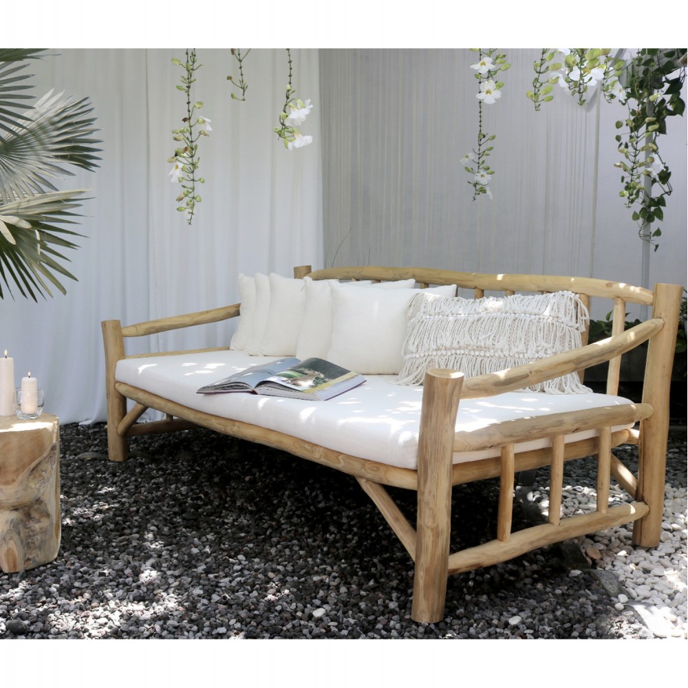 Καναπές εξωτερικού χώρου από μασίφ σε φυσικό χρώμα 210x100x80