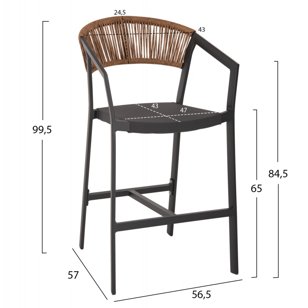 Σκαμπό από rattan σε χρώμα ανθρακί/μπεζ 56,5x57x99,5