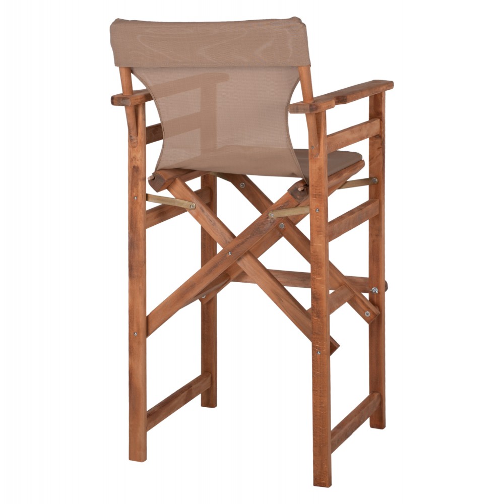 Σκαμπό μπαρ σκηνοθέτη "ΛΗΜΝΟΣ" από ξύλο/ύφασμα σε χρώμα καρυδί/μόκα 58x58x118