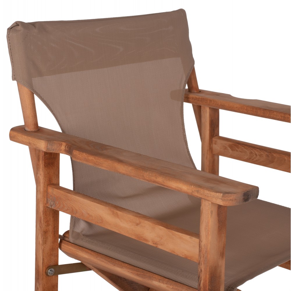 Σκαμπό μπαρ σκηνοθέτη "ΛΗΜΝΟΣ" από ξύλο/ύφασμα σε χρώμα καρυδί/μόκα 58x58x118